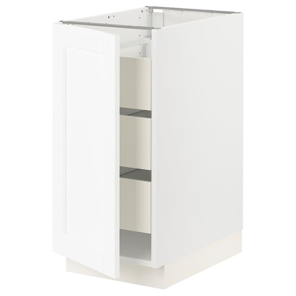 SEKTION / MAXIMERA Armoire inférieure 1 pte/3 tir, blanc Enköping/blanc effet bois, 15x24x30 "