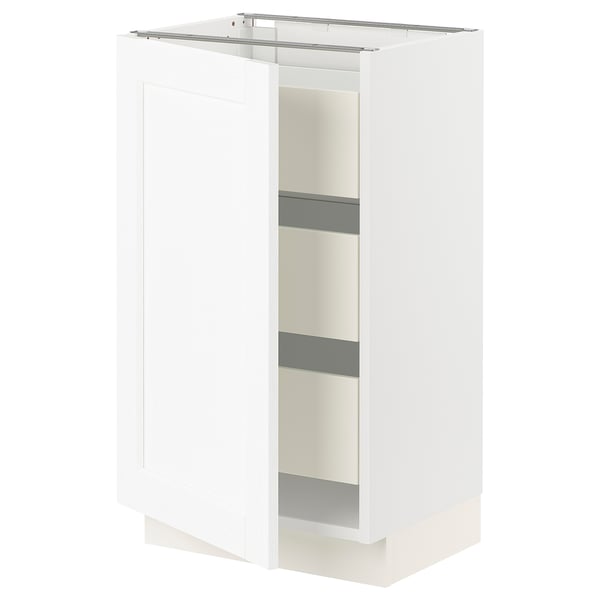 SEKTION / MAXIMERA Armoire inférieure 1 pte/3 tir, blanc Enköping/blanc effet bois, 18x15x30 "