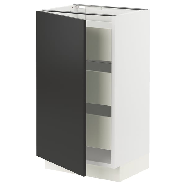 SEKTION / MAXIMERA Armoire inférieure 1 pte/3 tir, blanc/Nickebo anthracite mat, 18x15x30 "
