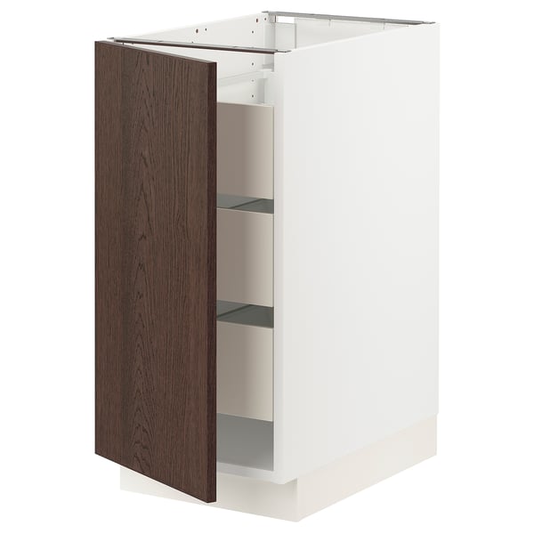 SEKTION / MAXIMERA Armoire inférieure 1 pte/3 tir, blanc/Sinarp brun, 15x24x30 "