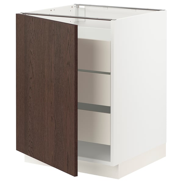SEKTION / MAXIMERA Armoire inférieure 1 pte/3 tir, blanc/Sinarp brun, 24x24x30 "