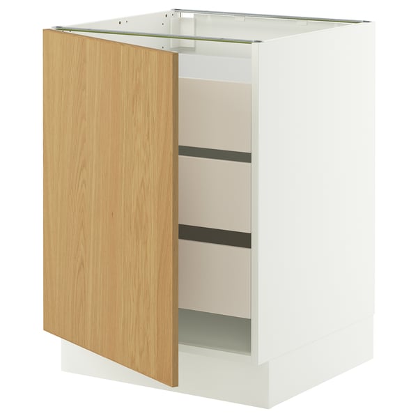 SEKTION / MAXIMERA Armoire inférieure 1 pte/3 tir, blanc/Sinarp chêne plaqué, 24x24x30 "