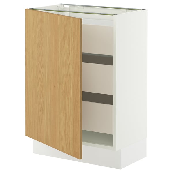 SEKTION / MAXIMERA Armoire inférieure 1 pte/3 tir, blanc/Sinarp chêne plaqué, 24x15x30 "