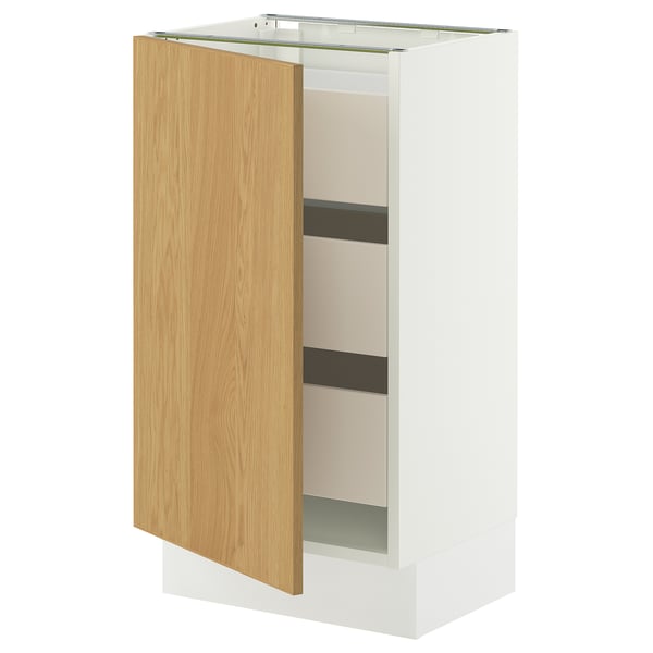 SEKTION / MAXIMERA Armoire inférieure 1 pte/3 tir, blanc/Sinarp chêne plaqué, 18x15x30 "