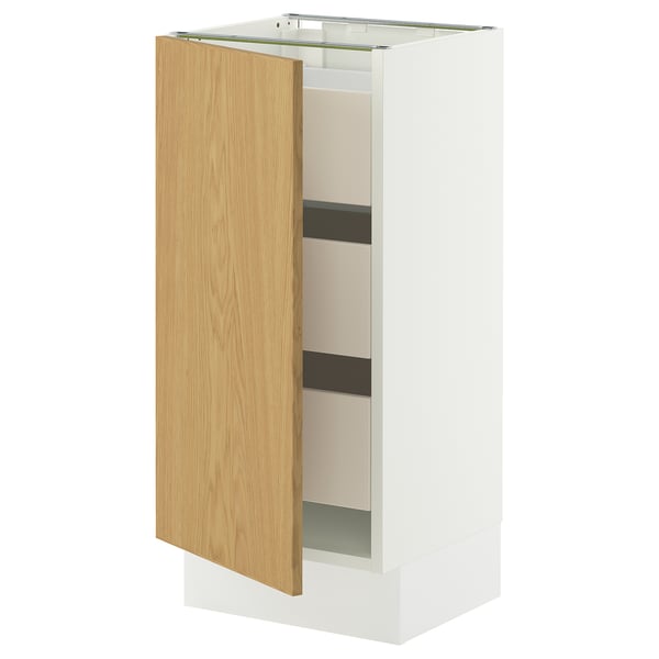 SEKTION / MAXIMERA Armoire inférieure 1 pte/3 tir, blanc/Sinarp chêne plaqué, 15x15x30 "