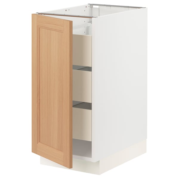 SEKTION / MAXIMERA Armoire inférieure 1 pte/3 tir, blanc/Vedhamn chêne, 15x24x30 "