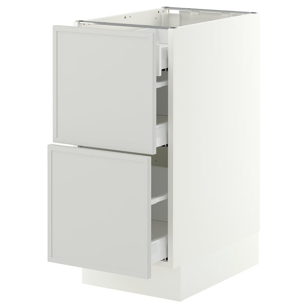 SEKTION / MAXIMERA Armoire inférieure 2 façades/3 tir, blanc/Aspudden gris clair, 15x24x30 "