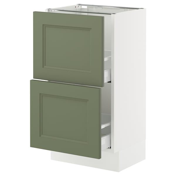 SEKTION / MAXIMERA Armoire inférieure 2 tiroirs, blanc/Axstad gris-vert, 18x15x30 "