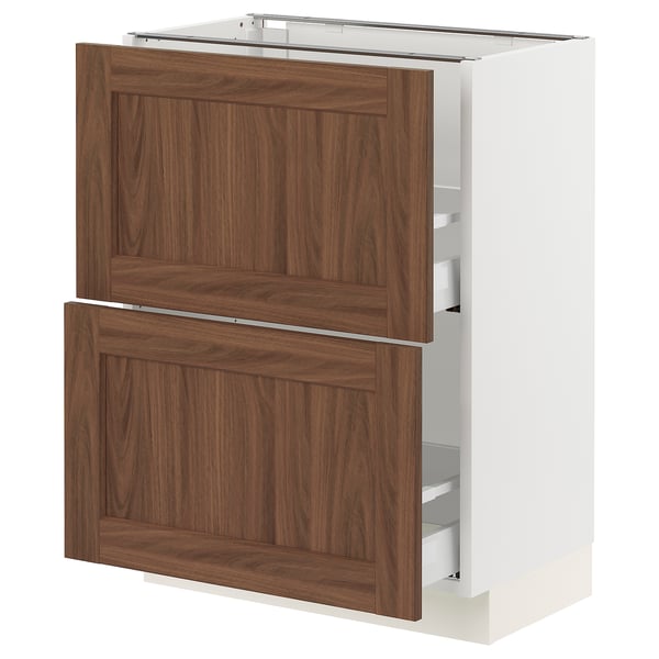 SEKTION / MAXIMERA Armoire inférieure 2 tiroirs, blanc Enköping/brun effet noyer, 24x15x30 "