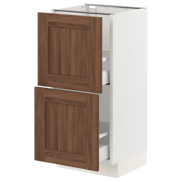 SEKTION / MAXIMERA Armoire inférieure 2 tiroirs, blanc Enköping/brun effet noyer, 15x15x30 "