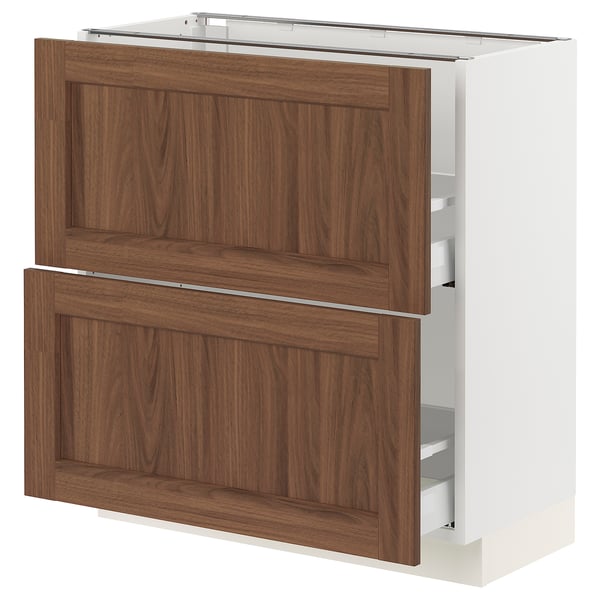 SEKTION / MAXIMERA Armoire inférieure 2 tiroirs, blanc Enköping/brun effet noyer, 30x15x30 "