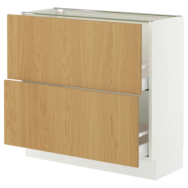 SEKTION / MAXIMERA Armoire inférieure 2 tiroirs, blanc/Sinarp chêne plaqué, 36x15x30 "