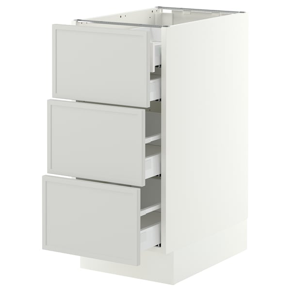SEKTION / MAXIMERA Armoire inférieure 3 faces/4tiroirs, blanc/Aspudden gris clair, 15x24x30 "