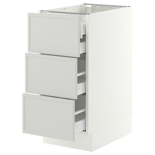 SEKTION / MAXIMERA Armoire inférieure 3 faces/4tiroirs, blanc/Aspudden gris clair, 15x24x30 "
