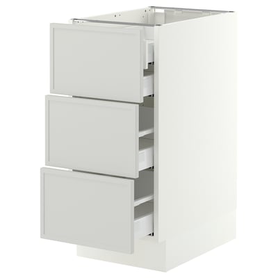 SEKTION / MAXIMERA Armoire inférieure 3 faces/4tiroirs, blanc/Aspudden gris clair, 15x24x30 "