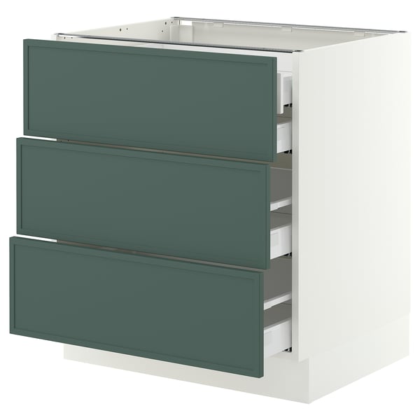 SEKTION / MAXIMERA Armoire inférieure 3 faces/4tiroirs, blanc/Aspudden gris-vert foncé, 30x24x30 "