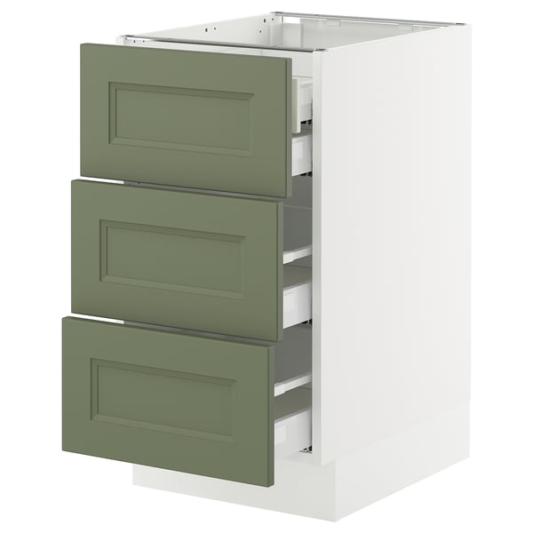 SEKTION / MAXIMERA Armoire inférieure 3 faces/4tiroirs, blanc/Axstad gris-vert, 18x24x30 "