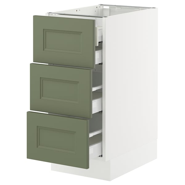 SEKTION / MAXIMERA Armoire inférieure 3 faces/4tiroirs, blanc/Axstad gris-vert, 15x24x30 "