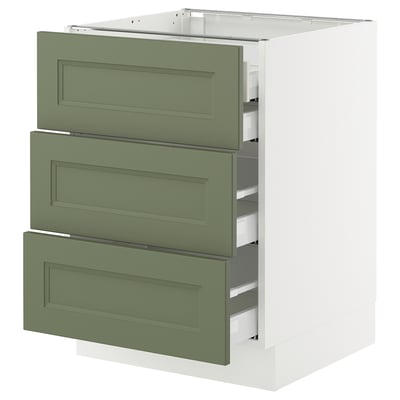 SEKTION / MAXIMERA Armoire inférieure 3 faces/4tiroirs, blanc/Axstad gris-vert, 24x24x30 "