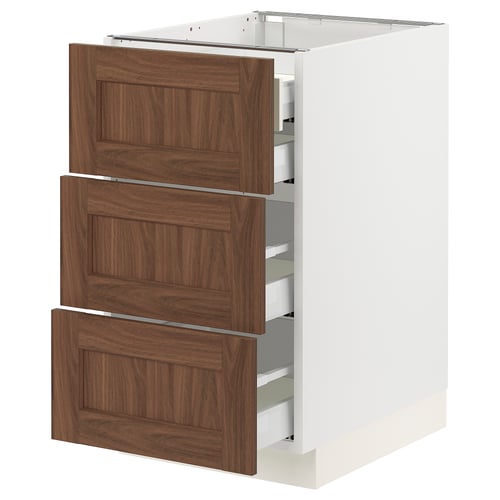 SEKTION / MAXIMERA Armoire inférieure 3 faces/4tiroirs, blanc Enköping/brun effet noyer, 18x24x30 "