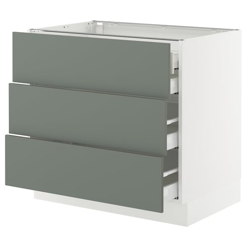 SEKTION / MAXIMERA Armoire inférieure 3 faces/4tiroirs, blanc/Nickebo gris -vert mat, 36x24x30 "