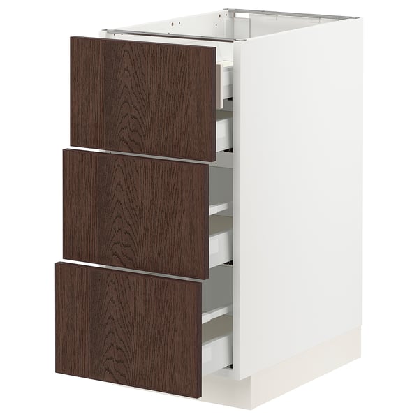 SEKTION / MAXIMERA Armoire inférieure 3 faces/4tiroirs, blanc/Sinarp brun, 15x24x30 "