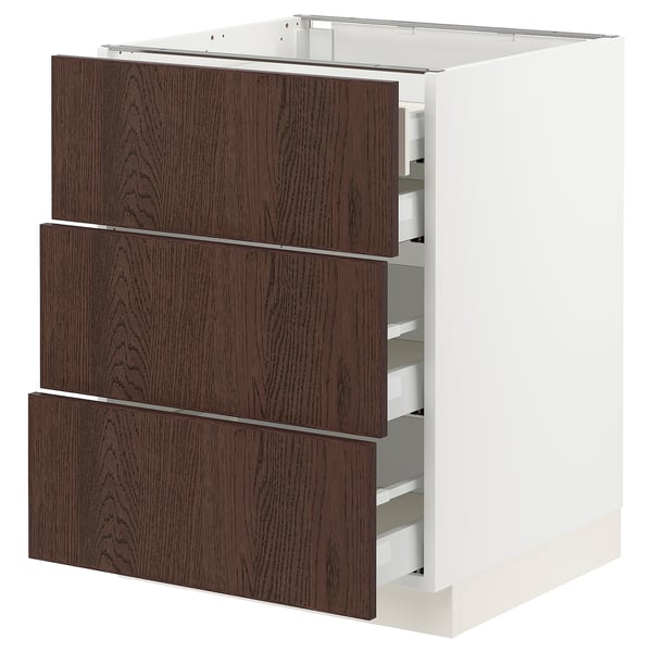 SEKTION / MAXIMERA Armoire inférieure 3 faces/4tiroirs, blanc/Sinarp brun, 24x24x30 "