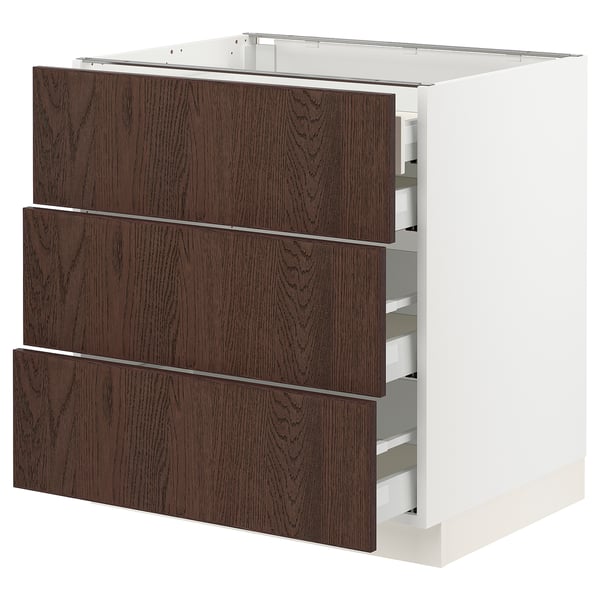 SEKTION / MAXIMERA Armoire inférieure 3 faces/4tiroirs, blanc/Sinarp brun, 30x24x30 "
