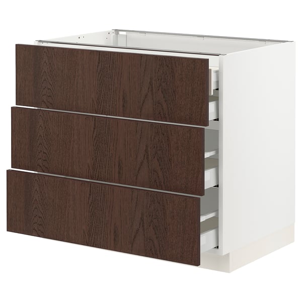 SEKTION / MAXIMERA Armoire inférieure 3 faces/4tiroirs, blanc/Sinarp brun, 36x24x30 "