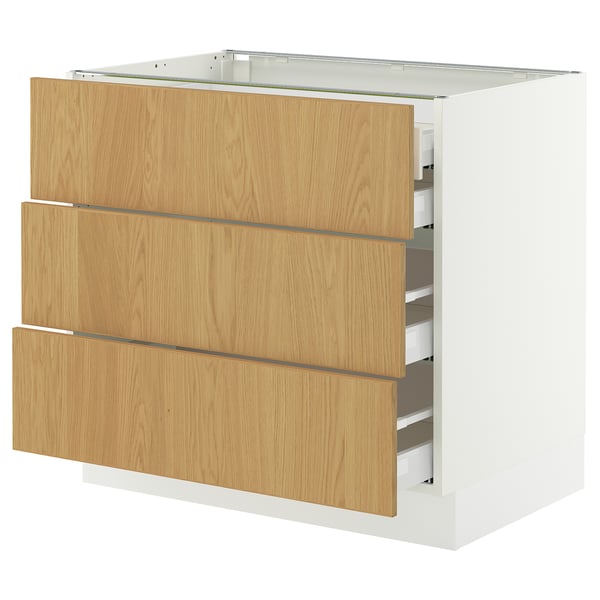 SEKTION / MAXIMERA Armoire inférieure 3 faces/4tiroirs, blanc/Sinarp chêne plaqué, 36x24x30 "