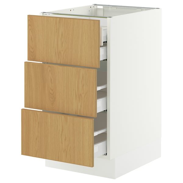 SEKTION / MAXIMERA Armoire inférieure 3 faces/4tiroirs, blanc/Sinarp chêne plaqué, 18x24x30 "