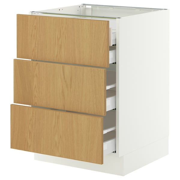SEKTION / MAXIMERA Armoire inférieure 3 faces/4tiroirs, blanc/Sinarp chêne plaqué, 24x24x30 "