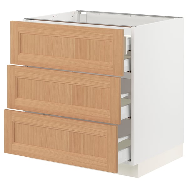 SEKTION / MAXIMERA Armoire inférieure 3 faces/4tiroirs, blanc/Vedhamn chêne, 30x24x30 "