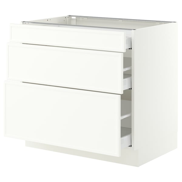SEKTION / MAXIMERA Armoire inférieure 3 tiroirs, blanc/Aspudden blanc mat, 36x24x30 "
