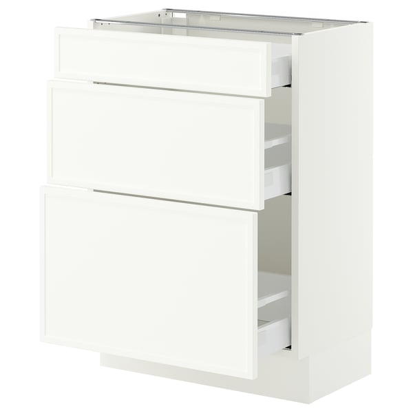 SEKTION / MAXIMERA Armoire inférieure 3 tiroirs, blanc/Aspudden blanc mat, 24x15x30 "