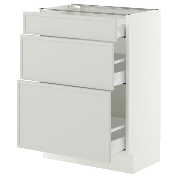 SEKTION / MAXIMERA Armoire inférieure 3 tiroirs, blanc/Aspudden gris clair, 24x15x30 "