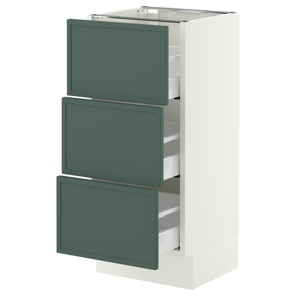SEKTION / MAXIMERA Armoire inférieure 3 tiroirs, blanc/Aspudden gris-vert foncé, 15x15x30 "