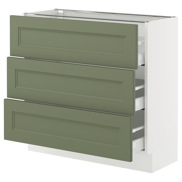 SEKTION / MAXIMERA Armoire inférieure 3 tiroirs, blanc/Axstad gris-vert, 36x15x30 "