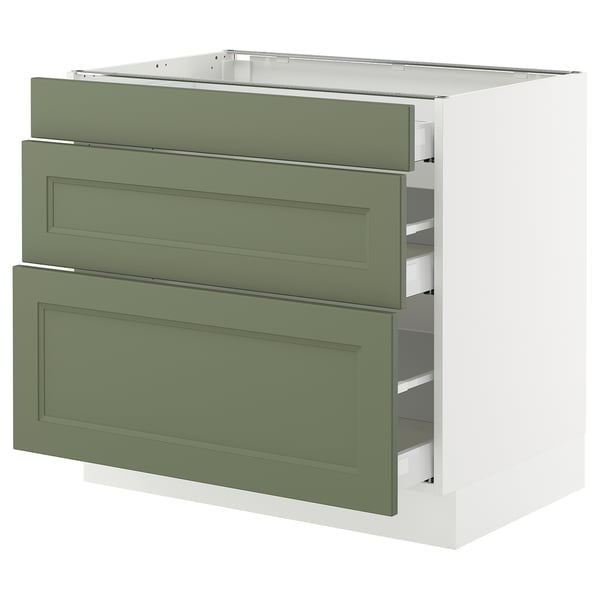 SEKTION / MAXIMERA Armoire inférieure 3 tiroirs, blanc/Axstad gris-vert, 36x24x30 "