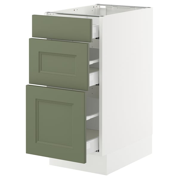 SEKTION / MAXIMERA Armoire inférieure 3 tiroirs, blanc/Axstad gris-vert, 15x24x30 "