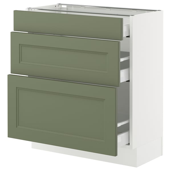 SEKTION / MAXIMERA Armoire inférieure 3 tiroirs, blanc/Axstad gris-vert, 30x15x30 "