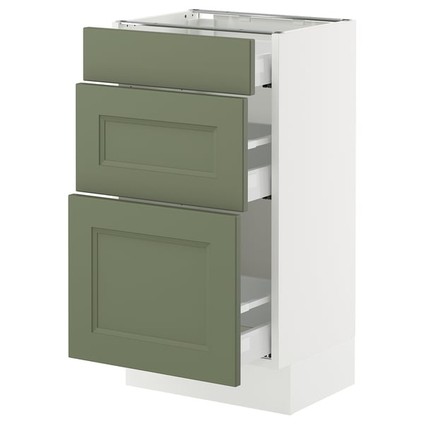 SEKTION / MAXIMERA Armoire inférieure 3 tiroirs, blanc/Axstad gris-vert, 18x15x30 "