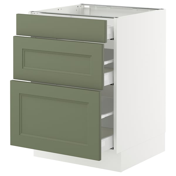SEKTION / MAXIMERA Armoire inférieure 3 tiroirs, blanc/Axstad gris-vert, 24x24x30 "