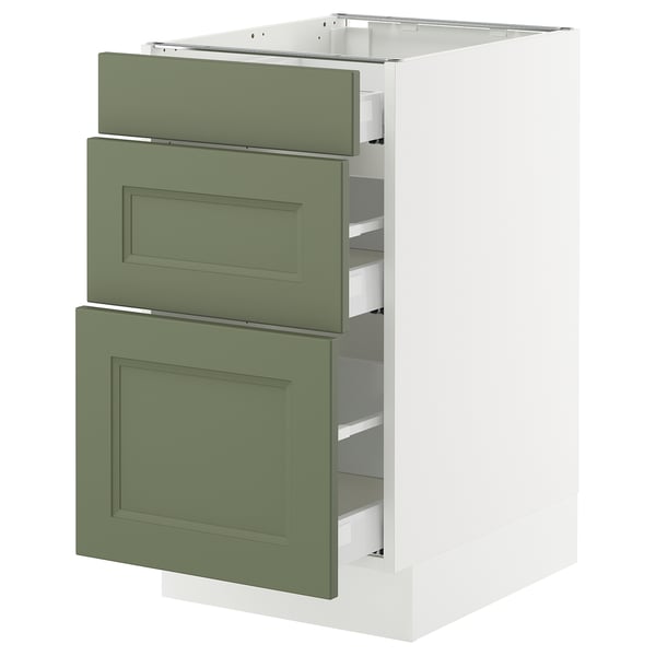 SEKTION / MAXIMERA Armoire inférieure 3 tiroirs, blanc/Axstad gris-vert, 18x24x30 "