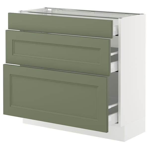 SEKTION / MAXIMERA Armoire inférieure 3 tiroirs, blanc/Axstad gris-vert, 36x15x30 "