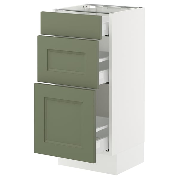 SEKTION / MAXIMERA Armoire inférieure 3 tiroirs, blanc/Axstad gris-vert, 15x15x30 "