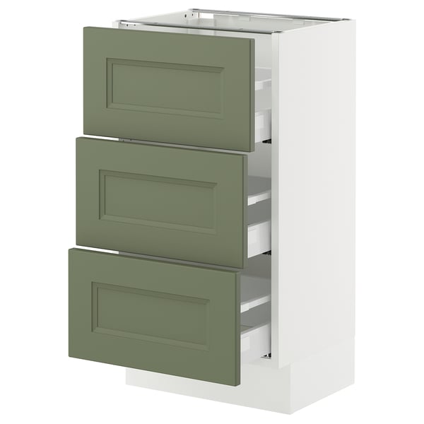SEKTION / MAXIMERA Armoire inférieure 3 tiroirs, blanc/Axstad gris-vert, 18x15x30 "