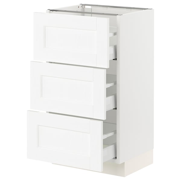 SEKTION / MAXIMERA Armoire inférieure 3 tiroirs, blanc Enköping/blanc effet bois, 18x15x30 "