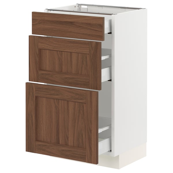 SEKTION / MAXIMERA Armoire inférieure 3 tiroirs, blanc Enköping/brun effet noyer, 18x15x30 "