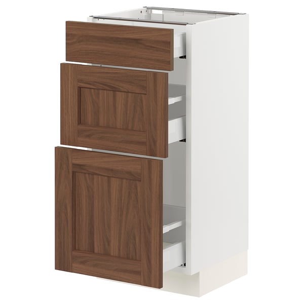 SEKTION / MAXIMERA Armoire inférieure 3 tiroirs, blanc Enköping/brun effet noyer, 15x15x30 "